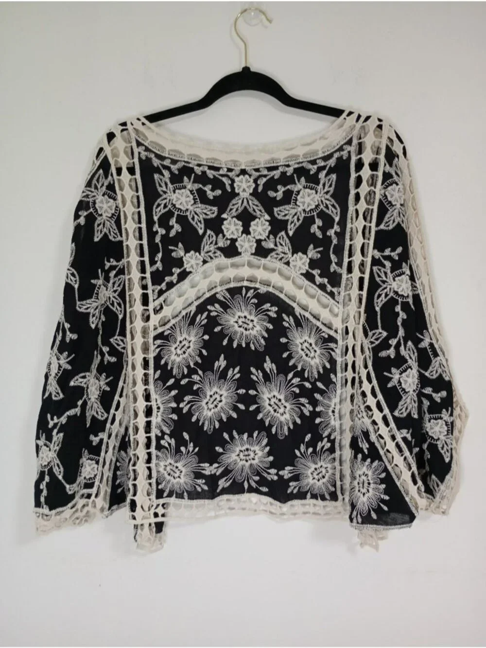 Ember Boho Black Sheer Lace Floral Embroidered Open Cardigan Kimono Women S